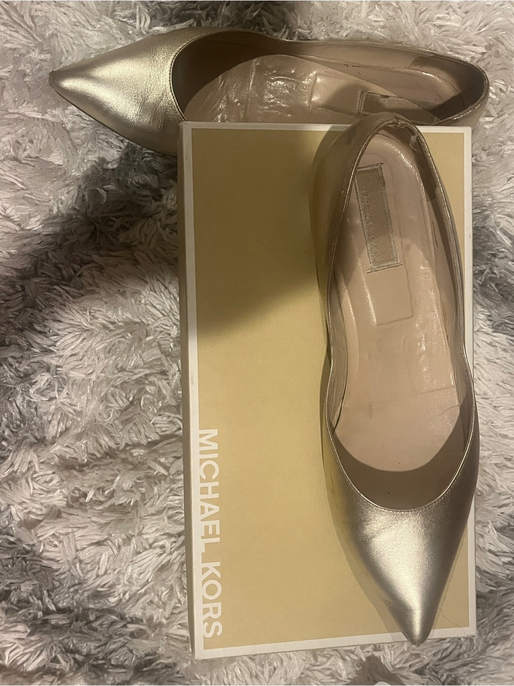 Michael Kors Metallic Champagne Pointed-Toe Ballet Flats